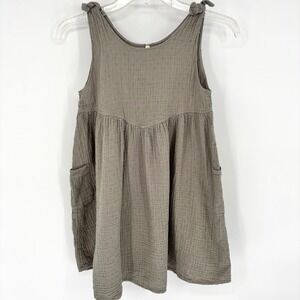 Rylee + Cru Kids Swiss Dot Cotton Gauze Tie Strap Dress Muted Olive 10-12Y